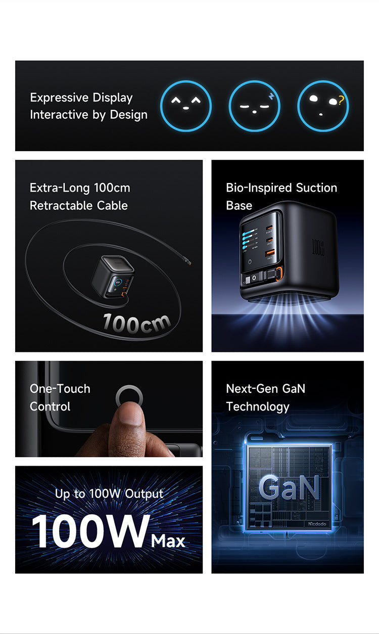 100W GaN Retractable Charger & AI Smart Travel Adapter